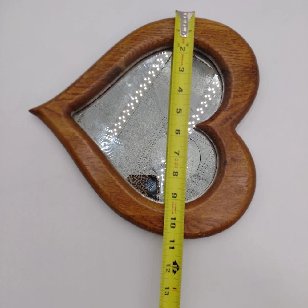 VTG Wooden Oak Solid Wood Heart Shaped Mirror Cottagecore Country Love Farmhouse